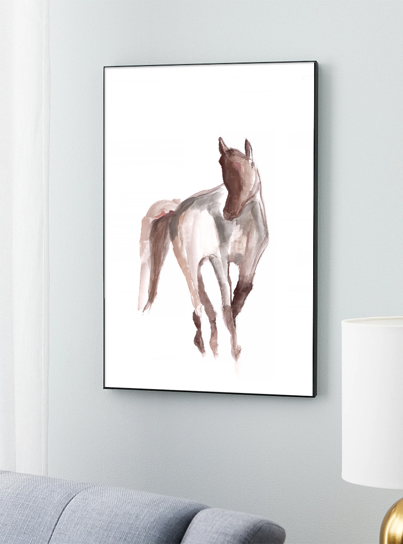 Framed expressive watercolor horse print
